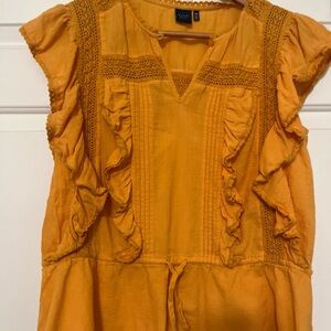 Kaari Blue boho gold ruffle top